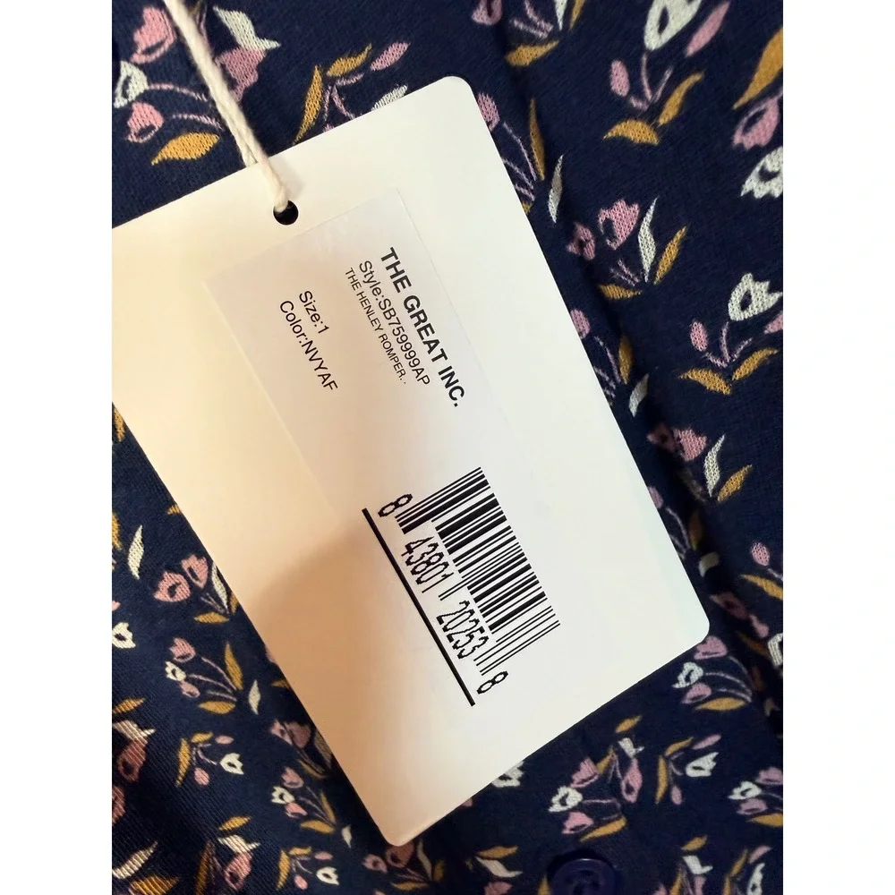 THE GREAT. The Henley Sleep Romper Navy Apron Floral‎ Size 1 Small NWT